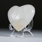 Genuine Polished White Onyx Heart + Velvet Pouch
