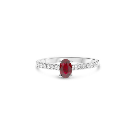 Genuine 14K Solid White Gold Ruby + Diamond Banded Ring (5)