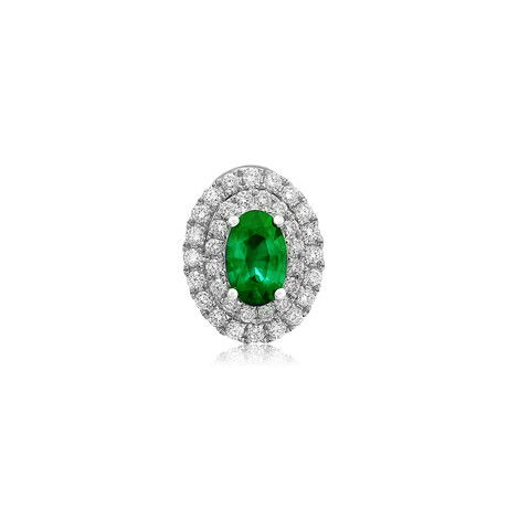 Genuine Oval Shaped Emerald + White Diamond Earrings