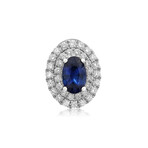 Genuine Oval Shaped Blue Sapphire + White Diamond Earrings