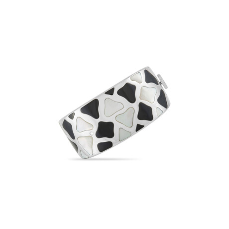 Roberto Coin // 18K Yellow Gold + 18K White Gold Mother of Pearl + Onyx Giraffe Bangle Bracelet // 6.7" // Estate