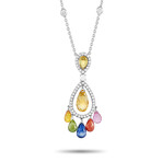 Graff // 18K White Gold Diamond + Multi-Colored Sapphire Necklace // 15" // New