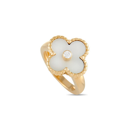 Van Cleef & Arpels // Alhambra 18K Yellow Gold Diamond + Mother of Pearl Ring // Ring Size: 4.25 // Estate