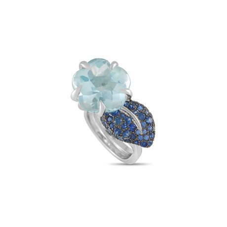 Chanel // Camilia 18K White Gold Aquamarine + Sapphire Ring // Ring Size: 6.75 // Estate