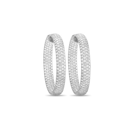 LB Exclusive // 18K White Gold Diamond Hoop Earrings // New