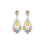Graff // 18K White Gold Diamond + Multi-Colored Sapphire Dangle Earrings // Estate