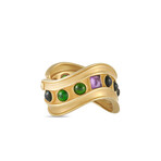 Kieselstein-Cord // 18K Yellow Gold Tourmaline + Amethyst Open Bangle Bracelet // 6.3" // Estate