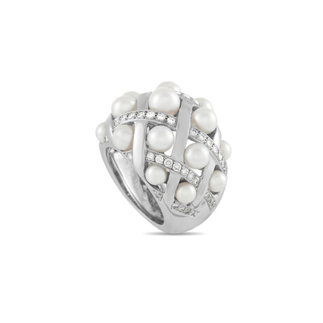 Chanel // Matelasse Baroque 18K White Gold Diamond + Pearl Ring // Ring Size: 5.25 // Estate