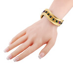 Kieselstein-Cord // 18K Yellow Gold Tourmaline + Amethyst Open Bangle Bracelet // 6.3" // Estate