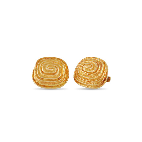 David Webb // 18K Yellow Gold Square Spiral Hammered Cufflinks // Estate