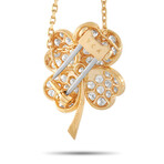 Van Cleef & Arpels // Cosmos 18K Yellow Gold Diamond Flower Brooch Pendant Necklace // 15.5" // Estate
