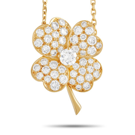 Van Cleef & Arpels // Cosmos 18K Yellow Gold Diamond Flower Brooch Pendant Necklace // 15.5" // Estate