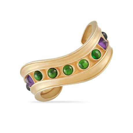 Kieselstein-Cord // 18K Yellow Gold Tourmaline + Amethyst Open Bangle Bracelet // 6.3" // Estate