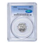 1910 Barber Silver Dime // PCGS Certified MS64 CAC // Wood Presentation Box
