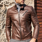 Lamb Leather Quilted Biker Jacket // Brown (Euro: 50)