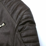 Lamb Leather Quilted Biker Jacket // Brown (Euro: 50)