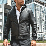 Biancolino Hooded Bomber Leather Jacket // Black (Euro: 58)