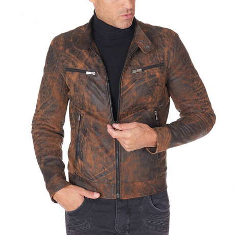 Hamilton Lamb Leather Biker Jacket // Brown + Antique (Euro: 44)