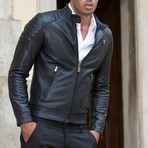 Lamb Leather Quilted Biker Jacket // Black (Euro: 56)