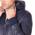 Biancolino Hooded Bomber Leather Jacket // Blue (Euro: 44)