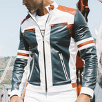 Roberto Lamb Leather Biker Jacket // Red + White + Blue (Euro: 46)