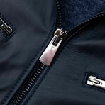 Hamilton Nappa Lamb Leather Biker Jacket // Blue (Euro: 46)