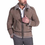 Peter Lamb Leather Shearling Biker Jacket // Mud (Euro: 46)