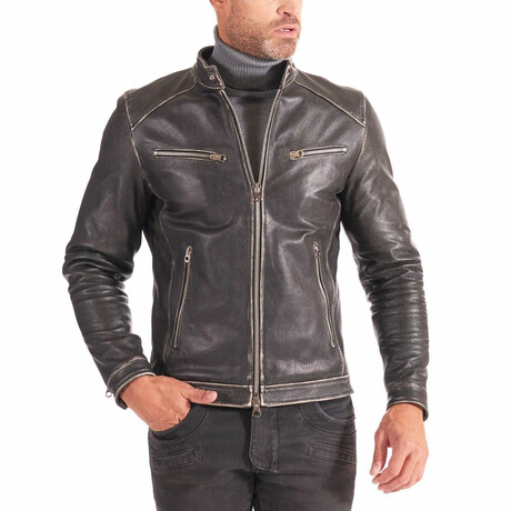 Hamilton Vintage Leather Biker Jacket // Black (Euro: 44)