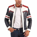 Roberto Lamb Leather Biker Jacket // Red + White + Blue (Euro: 46)