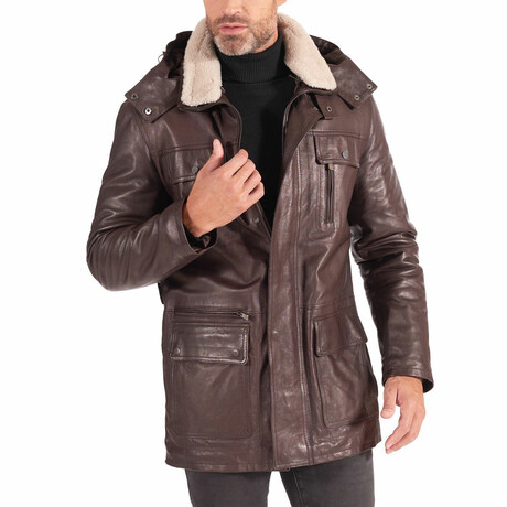 Vittorio Lamb Leather Coat Jacket // Brown (Euro: 44)