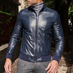 Lamb Leather Bomber Jacket // Blue (Euro: 58)