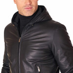 Biancolino Hooded Bomber Leather Jacket // Black (Euro: 58)