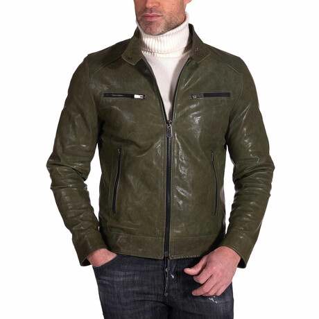 Hamilton Lamb Leather Biker Jacket // Green (Euro: 44)