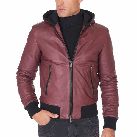 Biancolino Hooded Bomber Leather Jacket // Red (Euro: 44)