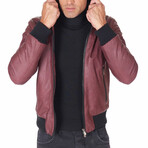 Biancolino Hooded Bomber Leather Jacket // Red (Euro: 44)