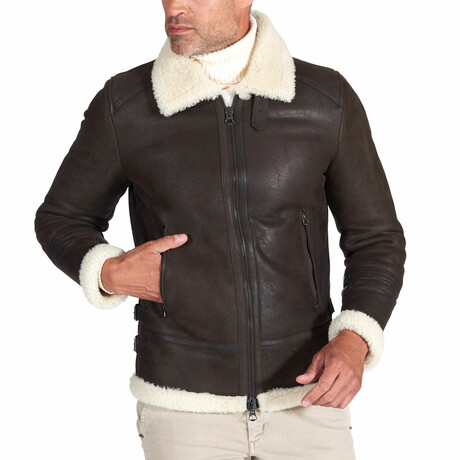 Peter Lamb Leather Shearling Biker Jacket // Brown (Euro: 44)