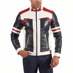 Roberto Lamb Leather Biker Jacket // Red + White + Blue (Euro: 46)