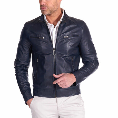 Hamilton Nappa Lamb Leather Biker Jacket // Blue (Euro: 44)