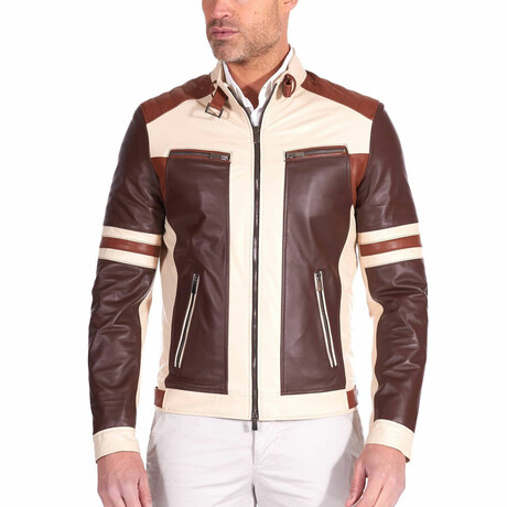 Roberto Lamb Leather Biker Jacket // Beige (Euro: 44)