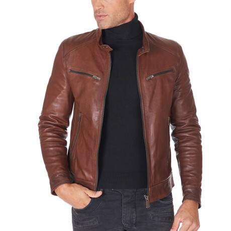 Hamilton Natural Lamb Leather Biker Jacket // Brown (Euro: 44)