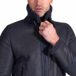 Peter Lamb Leather Shearling Biker Jacket // Blue (Euro: 50)