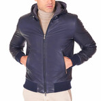 Biancolino Hooded Bomber Leather Jacket // Blue (Euro: 44)