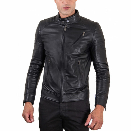 Lamb Leather Quilted Biker Jacket // Black (Euro: 44)