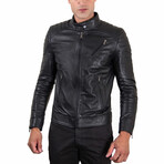 Lamb Leather Quilted Biker Jacket // Black (Euro: 56)