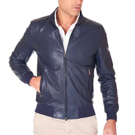 Lamb Leather Bomber Jacket // Blue (Euro: 44)