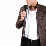 Lamb Leather Quilted Biker Jacket // Brown (Euro: 50)