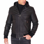 Biancolino Hooded Bomber Leather Jacket // Black (Euro: 58)