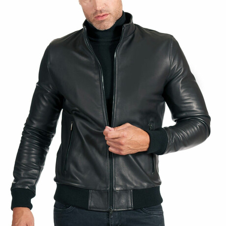 Lamb Leather Bomber Jacket // Black (Euro: 44)