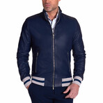 Fernando Lamb Leather Bomber Jacket // Blue (Euro: 48)