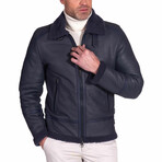 Peter Lamb Leather Shearling Biker Jacket // Blue (Euro: 50)